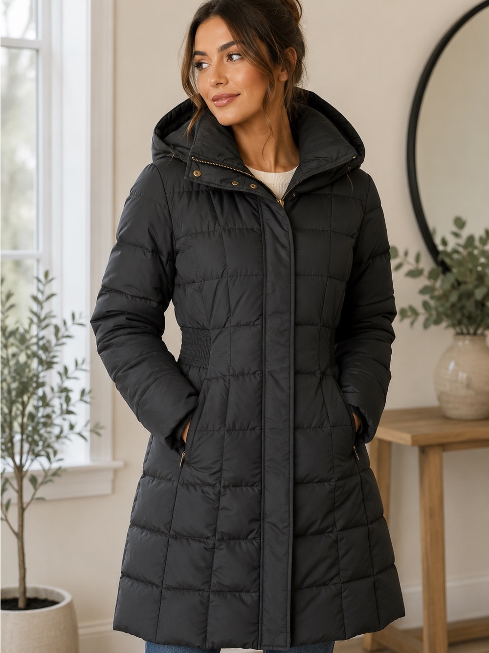 Cole Haan Signature Maxi Quilted Down Puffer Black Long Coat Jacket Sz‎ S